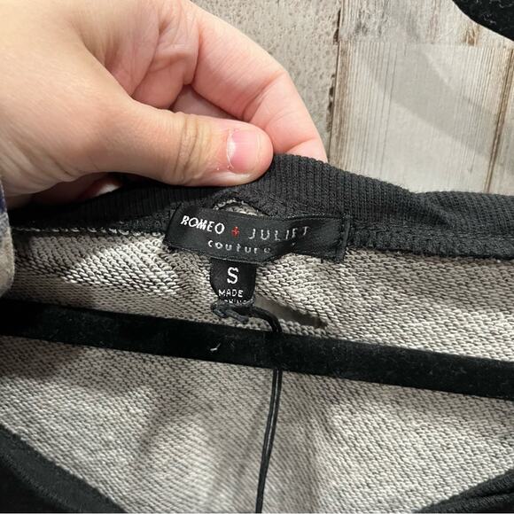 NWT Romeo + Juliet Couture French Terry Distressed Black Sweatshirt - Picture 5 of 7